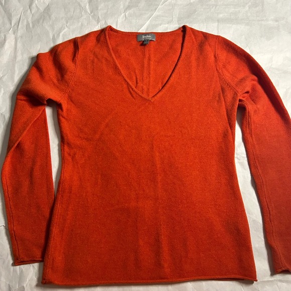 Neiman Marcus Sweaters - Neiman Marcus‎ Cashmere Sweater V Neck Long Sleeve Orange Knit Top